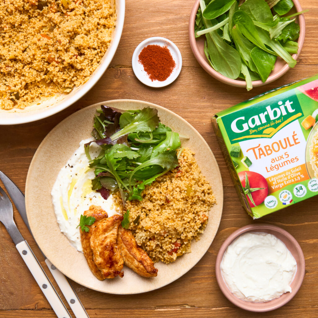 Taboulé poulet grillé et crème de feta